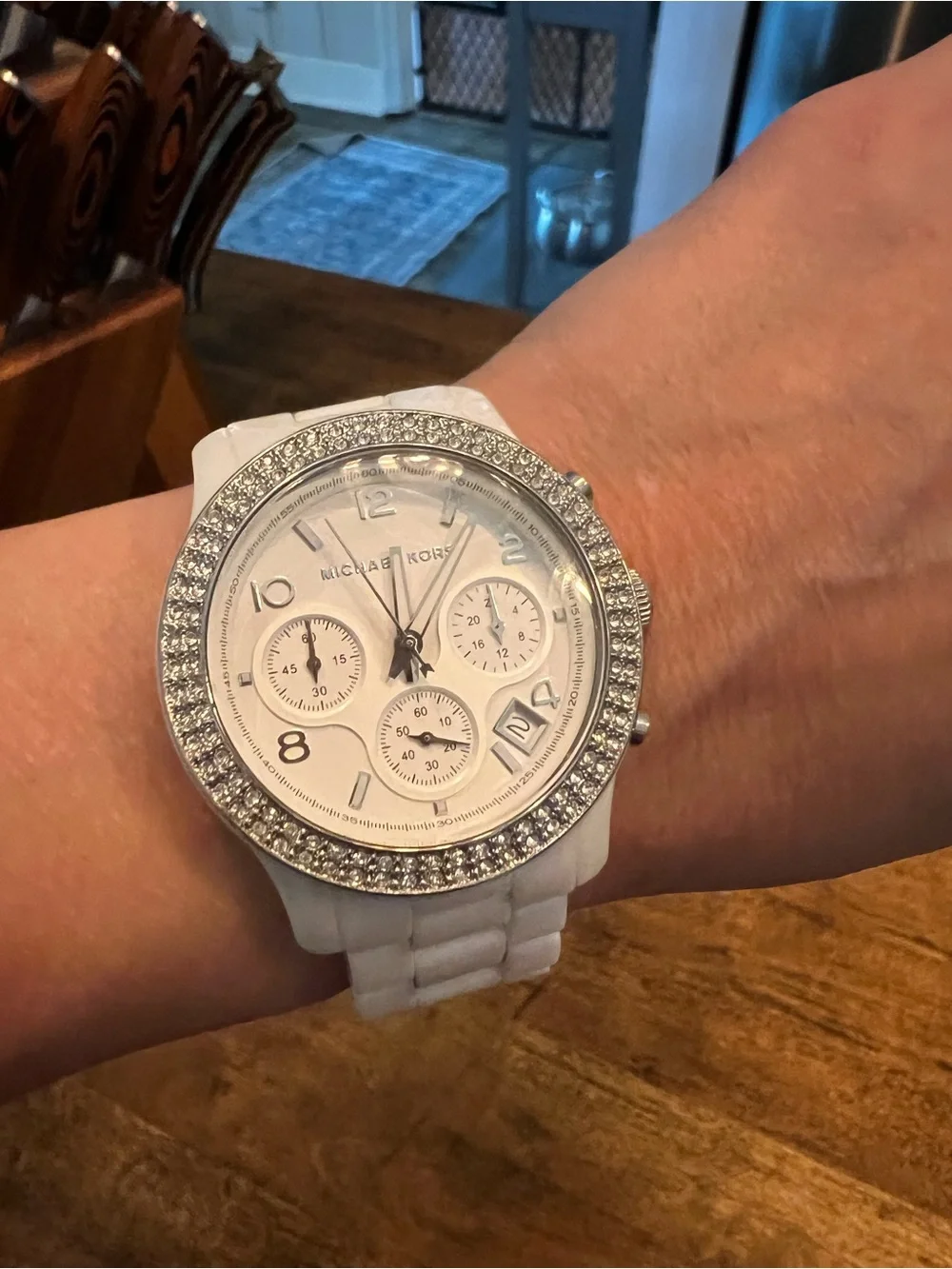 Michael Kors White Crystal-Trim Ceramic Chronograph Watch